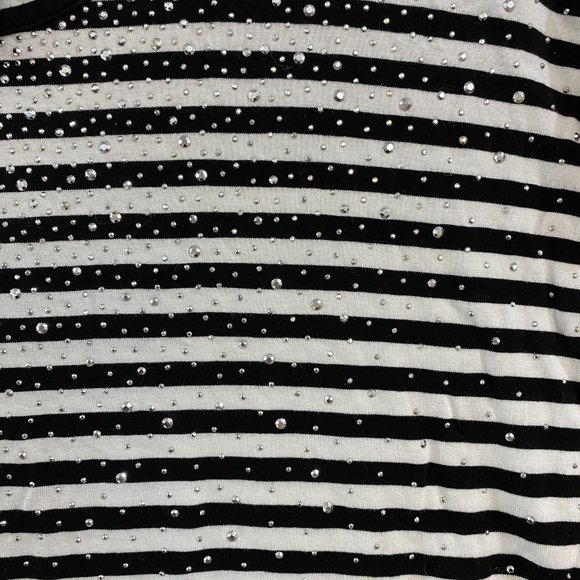 Design History Black White Stripe Top Woman Medium Rhinestones Viscose Knit - Picture 4 of 10